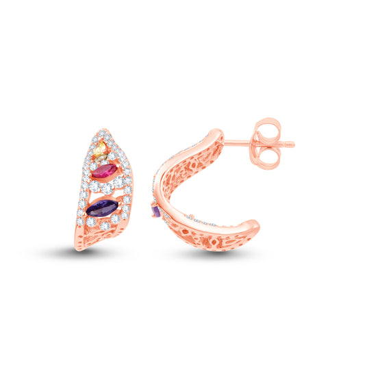 Aurora Shine Color Stone Sterling Hoops